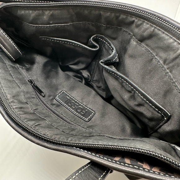 Fossil Dark Brown and Light Brown Logo Print Satchel Bag - Picture 5 of 5